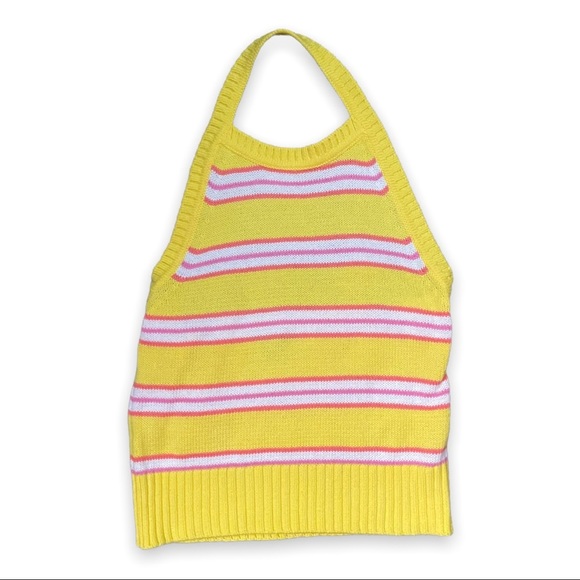 My Michelle Racer Stripe Retro Halter Contrast Sweater Knit Top Large - Picture 7 of 8